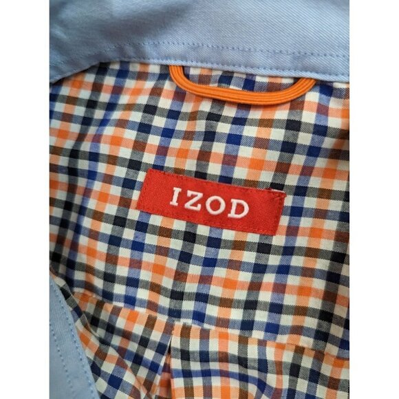 Izod mens button front long sleeve shirt size L blue orange white  checks - Picture 10 of 11